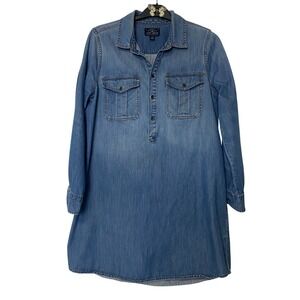 Lucky Brand Denim Chambray‎ Shirt Dress Long Sleeve Collared Button Front Size M